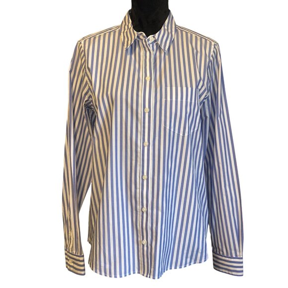 ON-34TH Tops - Blue & White Striped Button-Up Shirt Womens Medium By ON-34TH Long Sleeve Cotton